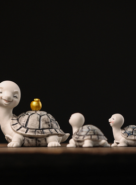 陶瓷可爱小乌龟摆件精品可养茶台卡通长寿龟茶玩鱼缸盆栽装饰造景