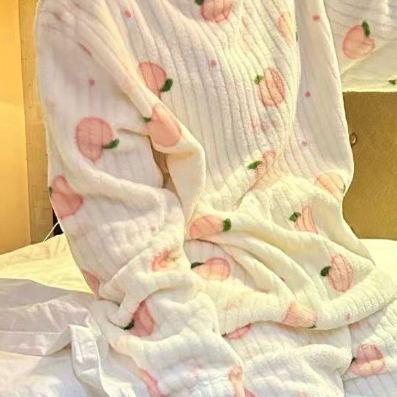 秋冬暖暖套装外穿宽松双面珊瑚绒暖暖家居睡衣单件上衣睡裤女保暖