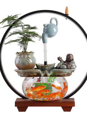 创意流水生财悬壶金鱼缸摆件循环水装饰品客厅办公室桌面招财礼品