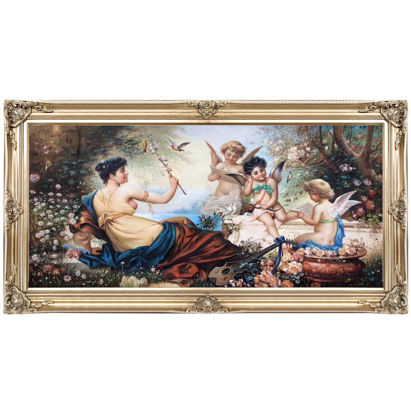 欧式油画客厅装饰画美式壁画纯手绘定制床头宫廷古典名画人物天使图片