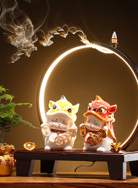 新中式陶瓷招财猫可爱摆件金蟾创意发光软装家居客厅开业乔迁礼品