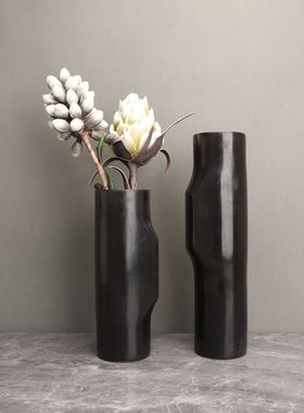 新中式大理石黑色花器花插样板房售楼部卧室书房桌面玄关饰品摆件