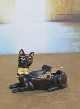 埃及猫摆件收纳神器头饰首饰盒便携杂物储物盒狗装饰品多功能整理