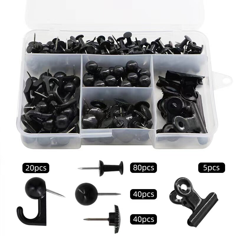 185枚/组合装创意办公软木板固定黑色挂钩钉图钉齿轮工字钉圆球钉