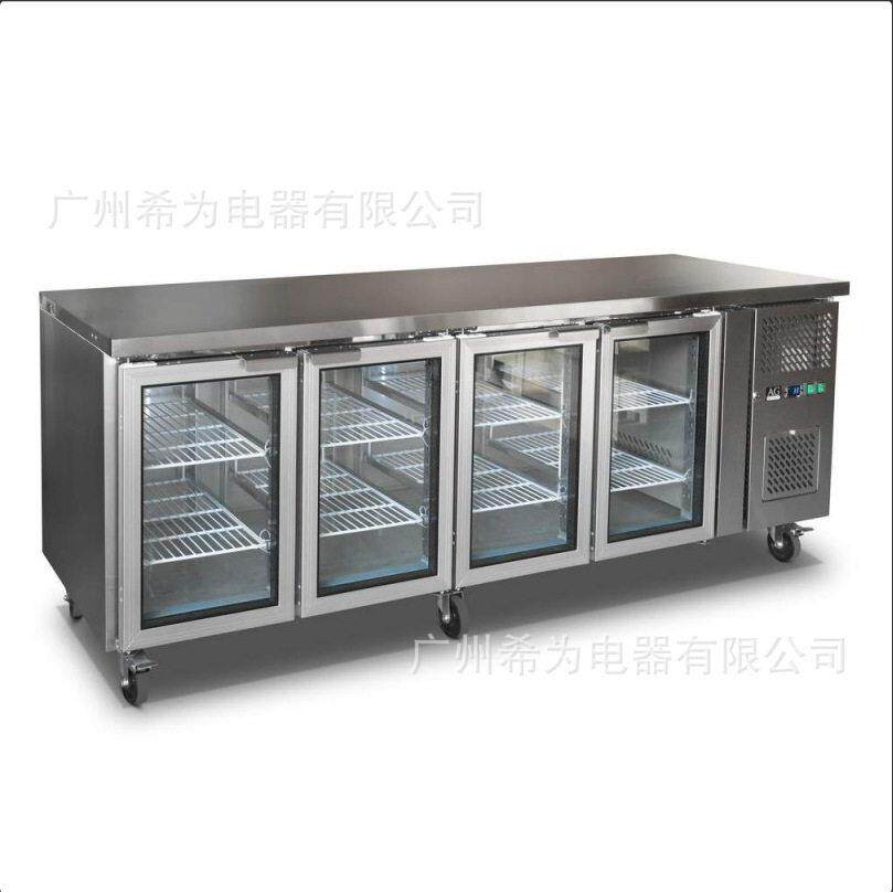 四门玻璃冷藏展示冰柜蓝光冰箱不锈钢台冷柜水果酸奶啤酒冰箱