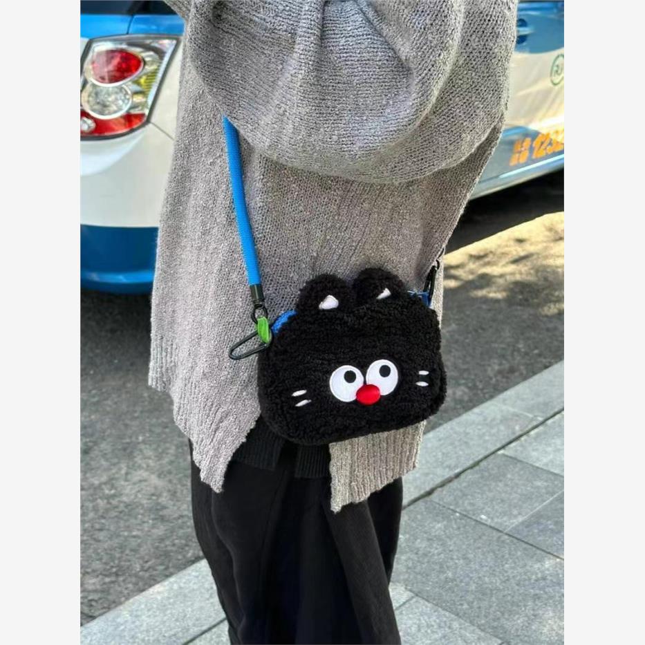 个性百搭羊羔毛黑色小猫