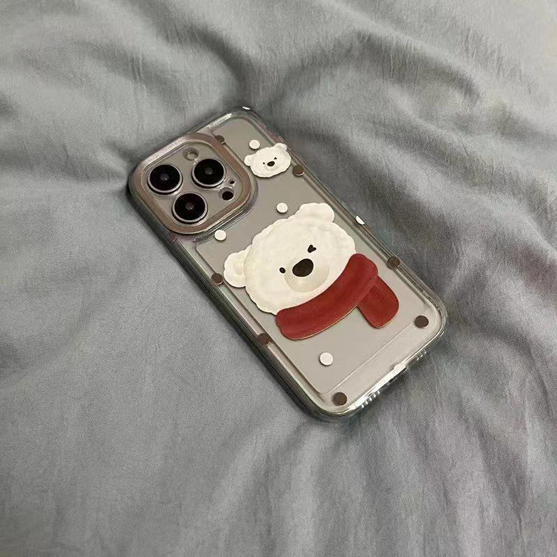 镜框红围巾小熊适用于17苹果/华为/小米/vivo/oppo太空手机壳iPhone17promax/16/15小米17PROmate70/pura70套