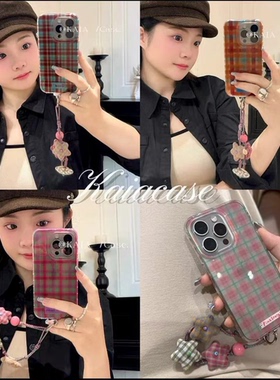 ins复古格纹适用于苹果15/16promax高透手机壳iPhone16Plus软壳13pro卡通ip14promax少女16PRO防摔12/11保护