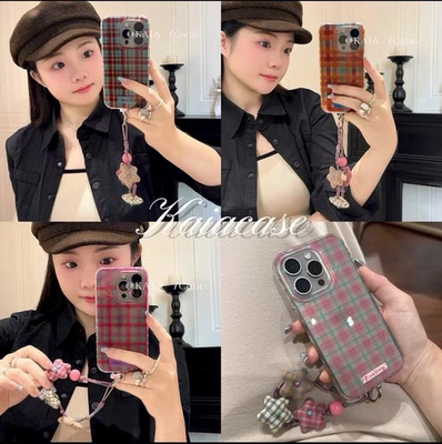 ins复古格纹适用于苹果15/16promax高透手机壳iPhone16Plus软壳13pro卡通ip14promax少女16PRO防摔12/11保护
