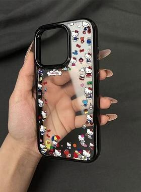 趣味满边kt猫适用苹果17/16promax亚克力手机壳iPhone11新款13pro/12黑色14promax创意16PRO保护套15Plus女