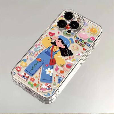 涂鸦宝藏女孩适用于17苹果/华为/小米/vivo/oppo太空手机壳iPhone17promax/16/15小米17PROmate70/pura70防摔