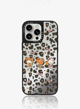 豹纹三只KT猫适用于苹果17/16/15promax镜面手机壳iPhone11新款13pro/12黑色14promax创意16PRO保护套15Plus