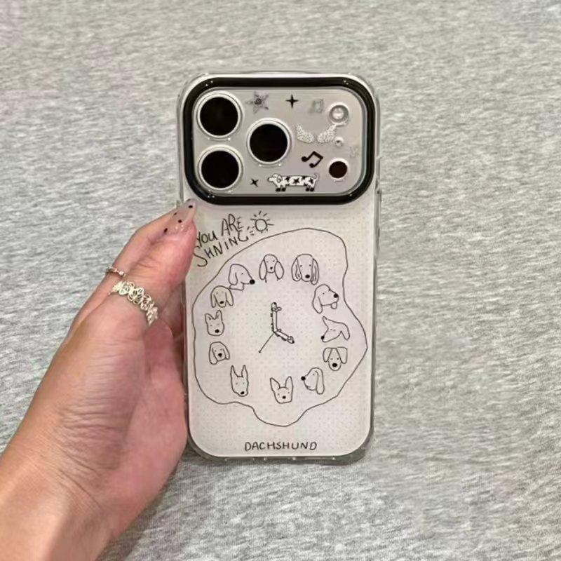 手绘闹钟小狗适用于17苹果/华为/小米/vivo/oppo太空手机壳iPhone17promax/16/15小米17PROmate70/pura70套