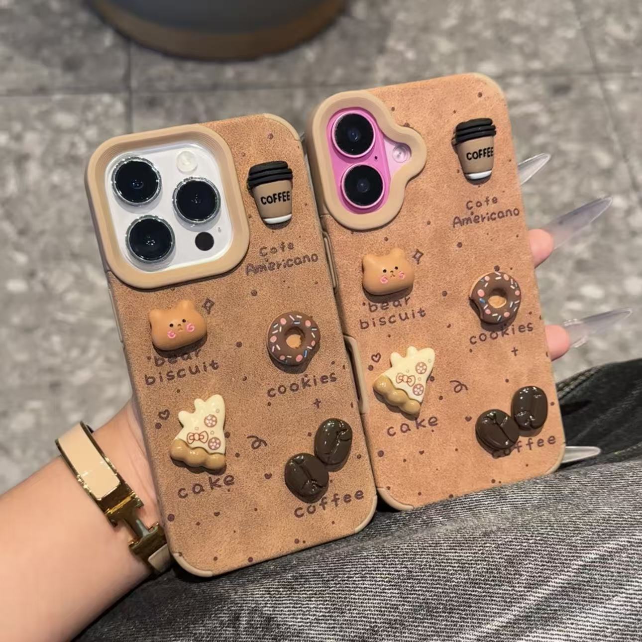 咖啡小熊公仔适用于iPhone17苹果/华为/vivo/小米/oppo翻毛皮手机壳ip16promax/15/14/13棕色Mate70/Pura70软