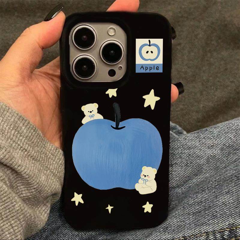 蓝苹果小熊适用于苹果17/16promax手机壳iPhone15pro/14/13果冻黑pura70华为mate60pro小米15vivo软oppo套