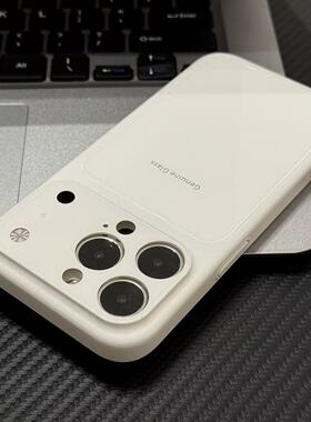 白色马卡龙色系玻璃壳适用于苹果17Air/16promax手机壳iPhone15pro/14/13简约iPhone12promax二合一16Plus套