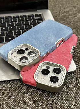 秋冬复古牛仔纹适用苹果17AIR手机壳iPhone16promax/15plus/14pro纯色苹果13promax白色12/11保护套ip17PRO