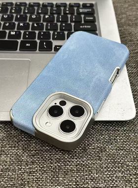 电镀牛仔纹蓝色适用于苹果17AIR手机壳iPhone16promax/15plus/14pro纯色苹果13promax简约12/11保护套ip17pro