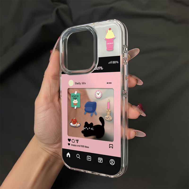 黑猫ins风适用17苹果/华为/小米/vivo/oppo手机壳iPhone17AIR/16Plus/15Promax/14Pro高透透明Mate70防摔壳