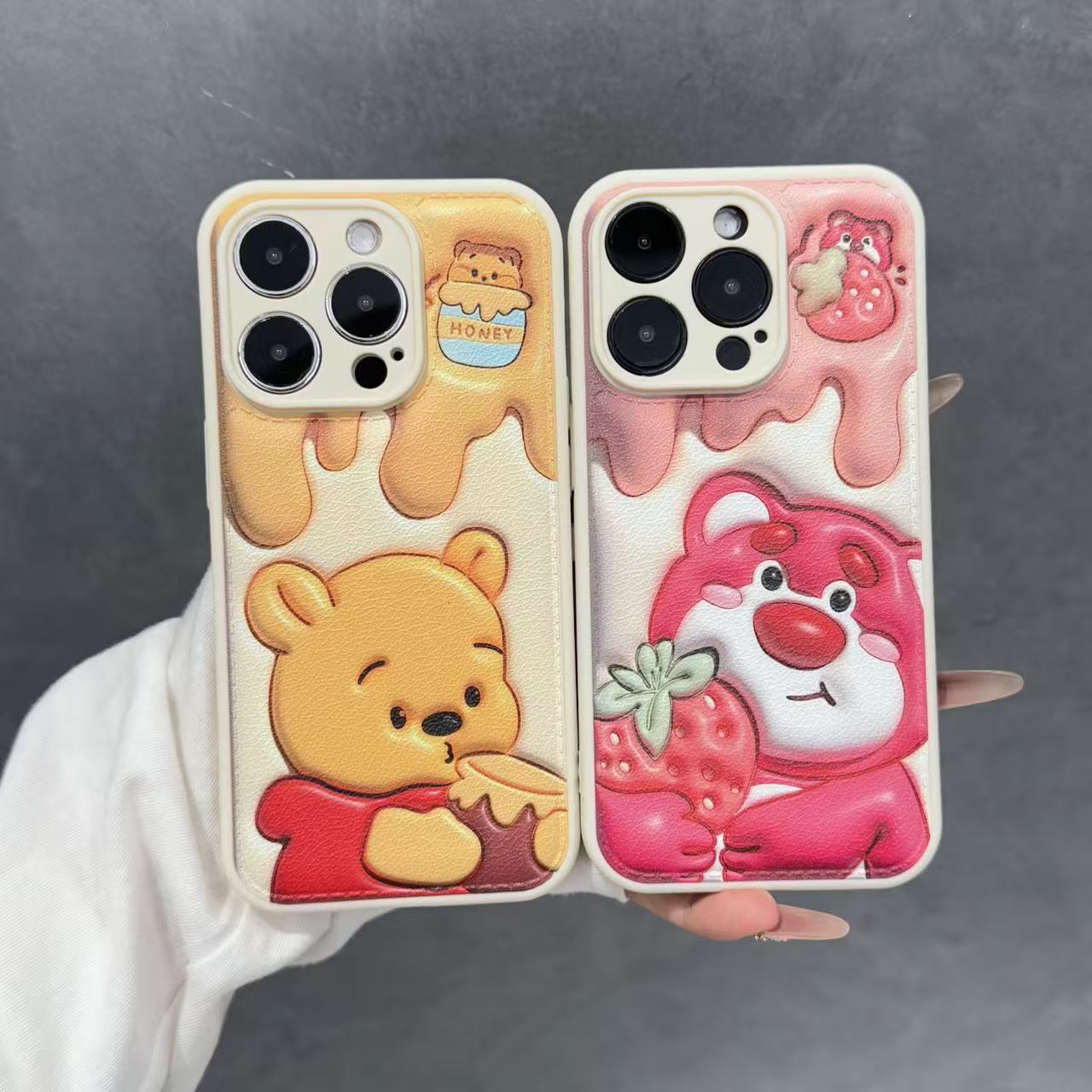 奶维尼草莓熊适用于苹果/华为/vivo/小米/oppo气垫手机壳iPhone16promax/15pro/14创意mate60pro/pura70套