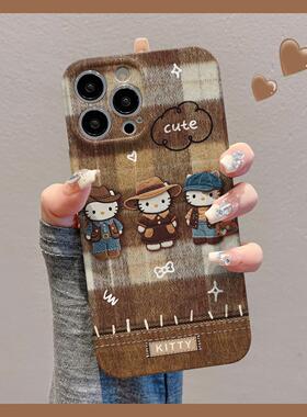 格子牛仔帽KT适用于17苹果/华为/vivo/小米/oppo手机壳iPhone17pro/16菲林硬壳ip15Plus保护套Mate70小米1514