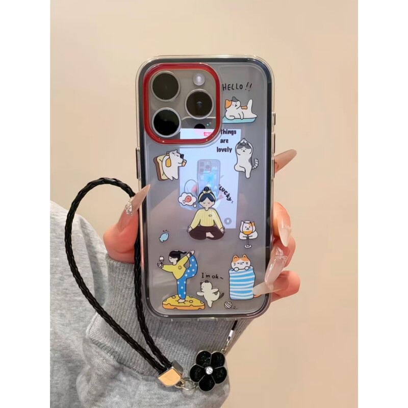 猫系瑜伽挂绳适用于iPhone17promax/16手机壳苹果15pro新款撞色大孔12promax华为Pura80小米17oppo软vivo防摔图片
