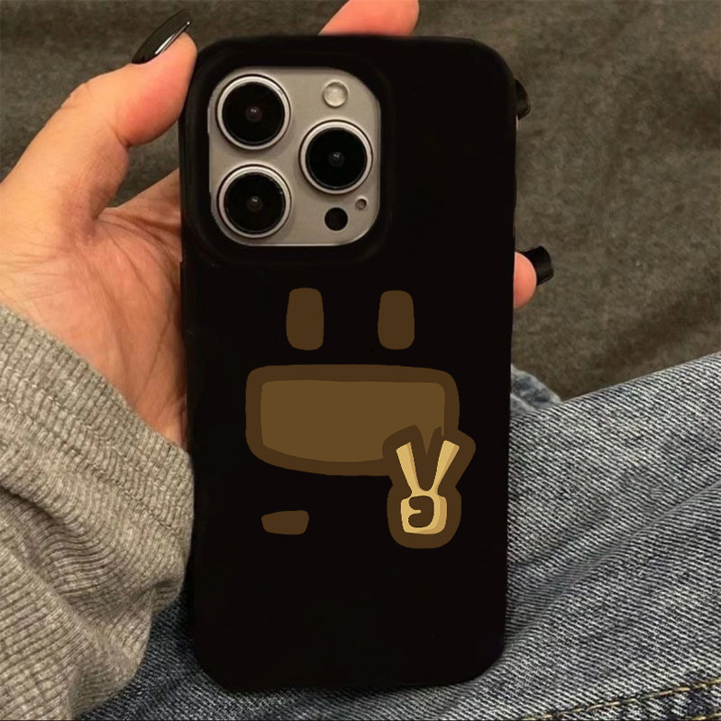 比耶手势表情适用于苹果17/16promax手机壳iPhone15pro/14/13果冻黑pura70华为mate60pro小米15vivo软oppo套