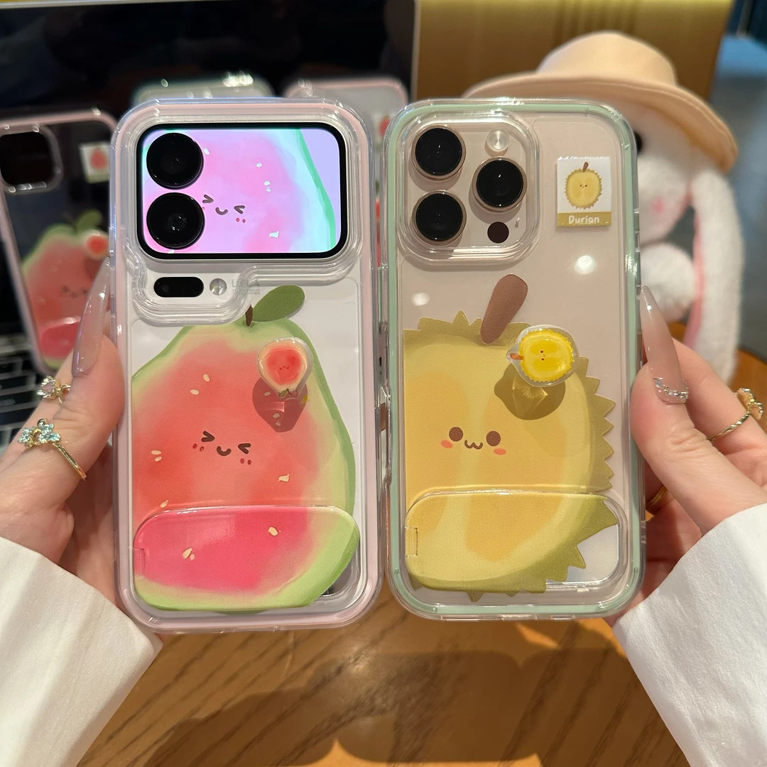榴莲芭乐表情支架适用于iPhone17promax/16手机壳苹果15pro撞色大孔12promax华为Pura80小米17oppo软vivo防摔