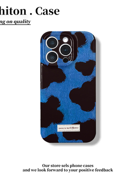 蓝色奶牛纹适用于苹果17/16promax手机壳iPhone14/15Plus菲林硬壳P60华为mate70荣耀300vivo小米15oppoReno14