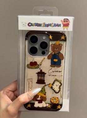 帽子小熊小狗适用iPhone17promax白色大孔IMD苹果16/15/14手机壳华为mate70vivo小米1514红米k70oppo硬背软边