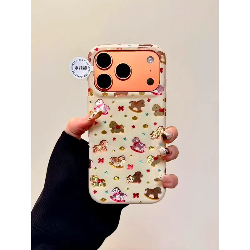 红蝴蝶结木马适用于17苹果/华为/小米/vivo/oppo手机壳iPhone17/16promax冰川纹15pro/14/13/12保护软边硬背