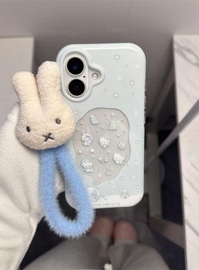 雪中屋kitty闪粉适用于iPhone17/16promax透明苹果手机壳ip15pro/14/13大孔iPhone12promax挂绳11防摔保护套