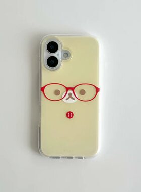 红框眼镜小熊适用iPhone17promax白色大孔IMD苹果16/15/14手机壳华为mate70vivo小米1514红米k70oppo硬背软边