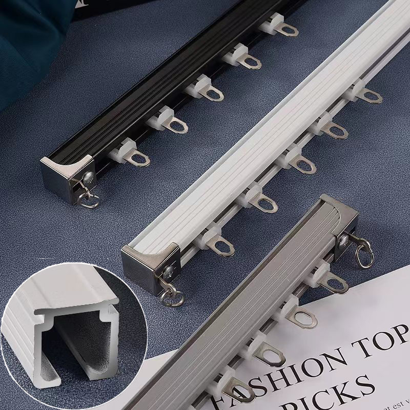 双轨道窗帘滑道静音侧装阳台飘窗弯轨客厅顶装直轨窗帘杆一整套轨