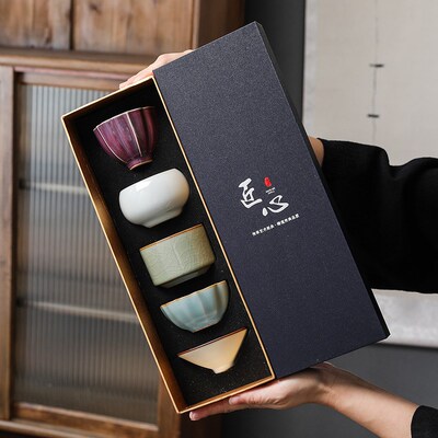 淄博博山陶瓷琉璃大观园陶瓷五大名窑主人杯品茗杯茶杯茶盏礼盒装