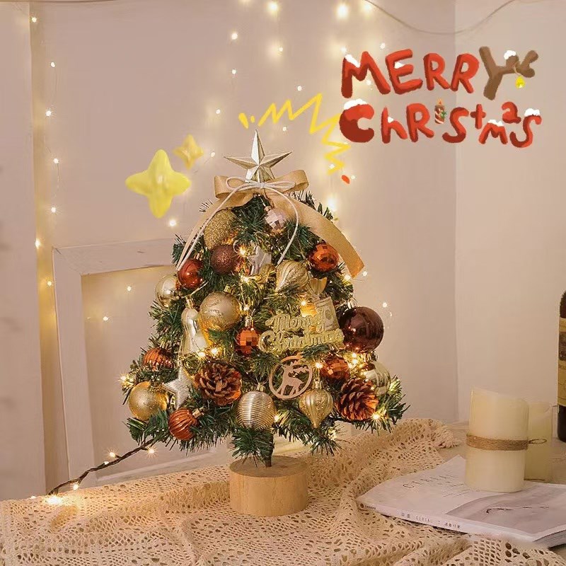 圣诞树2024新款家用小型桌面迷你摆件场景布置套餐网红高级感带灯