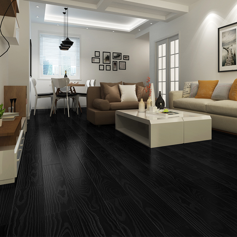强化复合木地板防水耐磨浮雕纹黑白家用地热个性厂家直销12mm环保