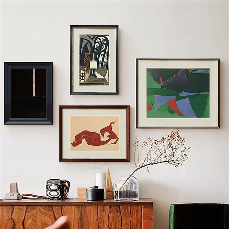 自由自在  餐厅装饰画抽象艺术黑白复古客厅玄关卧室法式中古挂画