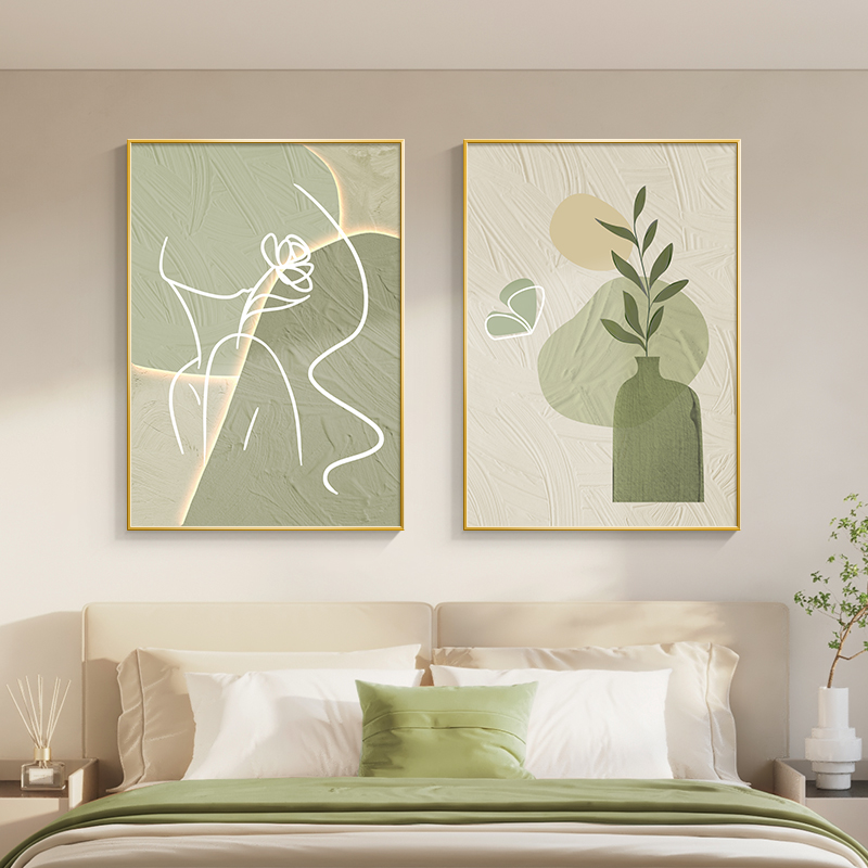 奶油风卧室床头装饰画小清新客厅墙面挂画餐厅画艺术人物线条壁画