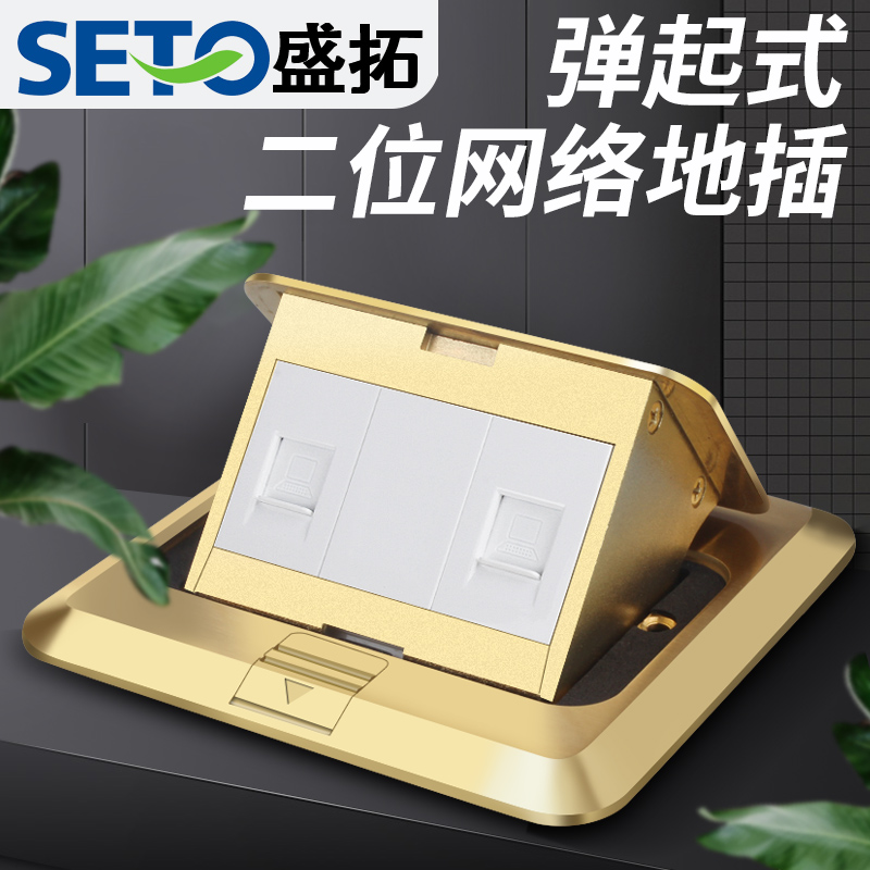 SETO 盛拓二位网络电脑2口网线全铜防水弹起式铜地插座