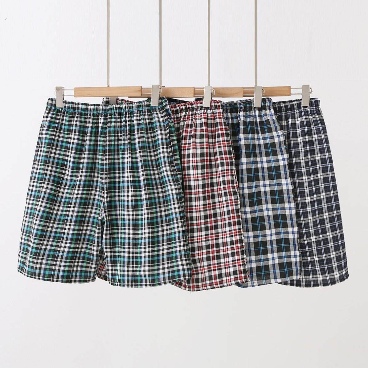 中老年纯棉格子短裤男五分沙滩裤宽松居家休闲 休闲 短裤运动散步