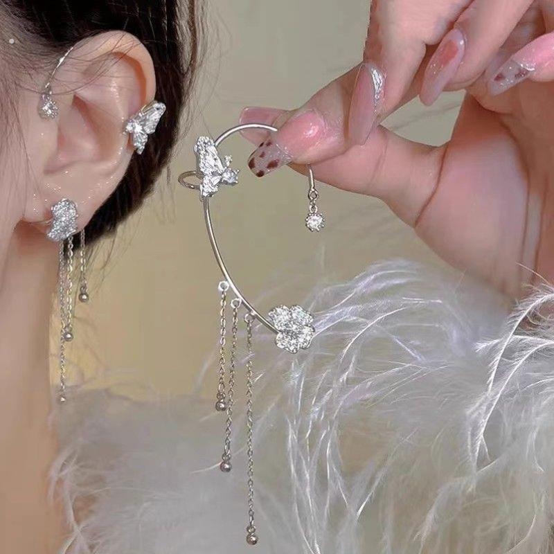 儿童耳挂耳环耳夹无耳洞古风流苏款耳饰女童走秀高级感蝴蝶耳骨夹