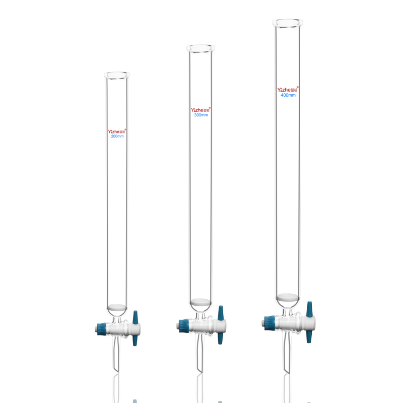 翌哲牌 玻璃活塞具四氟活塞层析柱 实验室F4具砂芯玻璃层析柱厚壁