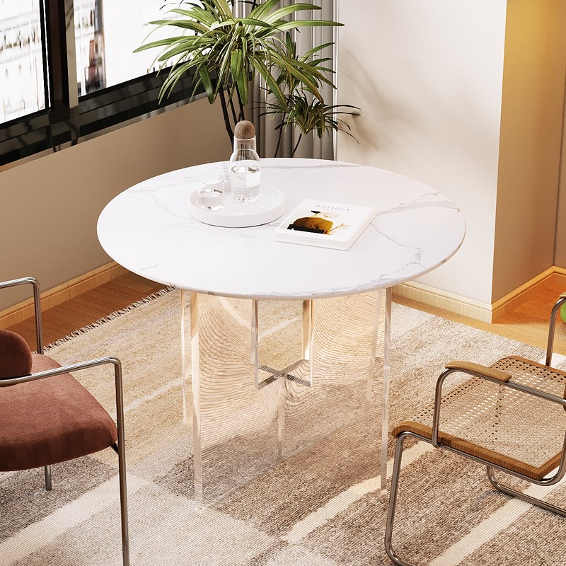 现代简约岩板餐桌小户型家用饭桌亚克力悬浮圆桌阳台桌商业洽谈桌