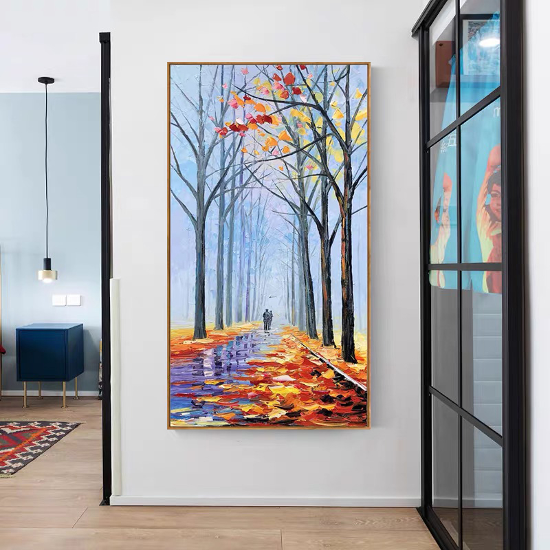手绘立体油画装饰画风景挂画入户走廊过道壁画现代简约一路同行图片