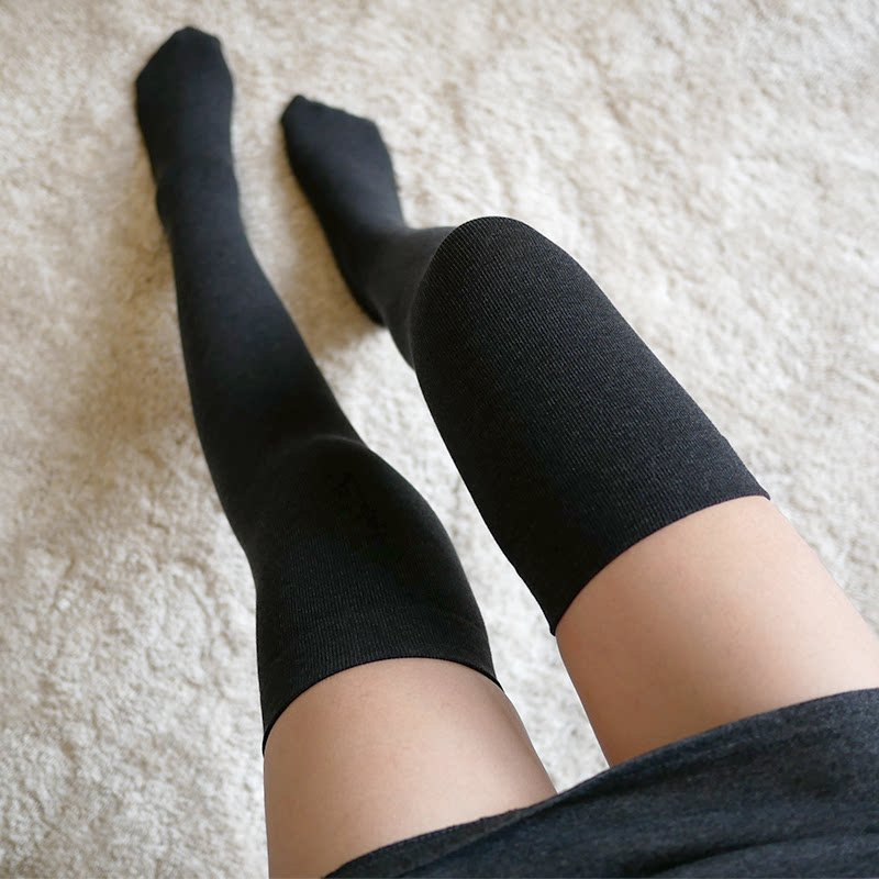 JA微压棉纯色中厚高筒袜