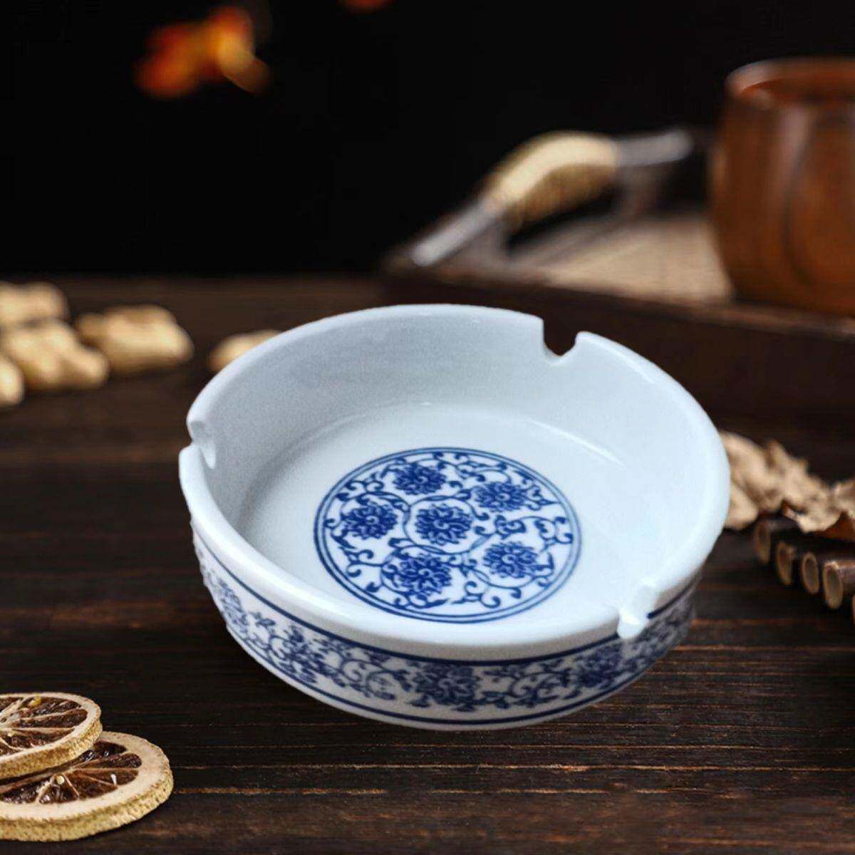 新品中式青花瓷烟灰缸覆古烟碟酒店宾馆个性小号陶瓷客厅精品烟盅