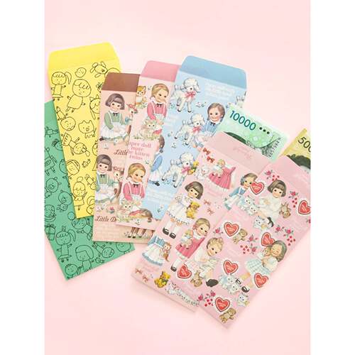 韩国AFROCAT可爱洋娃娃信封创意涂鸦红包袋礼金袋商品礼券票袋5个