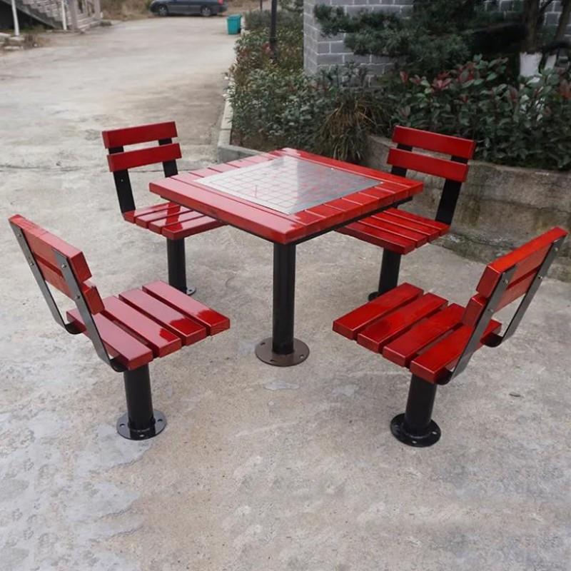 户外棋牌桌椅组合一桌四椅庭院桌子棋牌桌公园老年棋牌桌实木