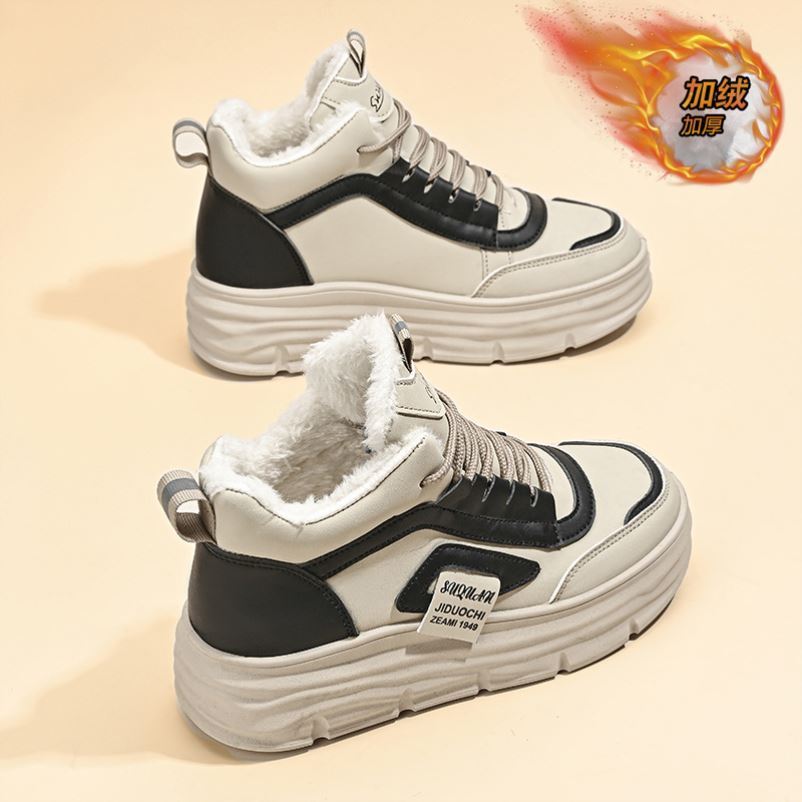 冬季女鞋加绒高帮鞋子女韩版百搭厚底增高运动鞋加厚保暖棉鞋短靴